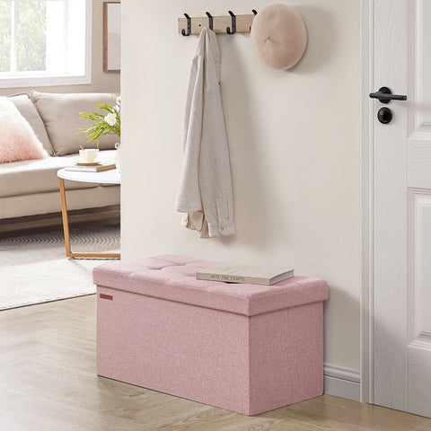 Rootz Storage Ottoman Bench - Pink Footstool - Upholstered Seat Box - Medium Density Fiberboard - 38cm x 76cm x 38cm - 25D Foam