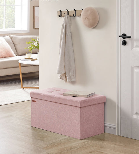 Rootz Storage Stool - Ottoman Bench - Toy Box Organizer - MDF & Linen - 38cm x 76cm x 38cm - Pastel Pink