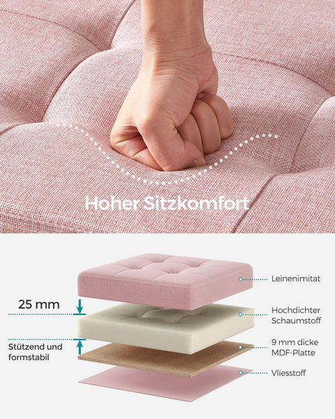 Rootz Storage Ottoman Bench - Pink Footstool - Upholstered Seat Box - Medium Density Fiberboard - 38cm x 76cm x 38cm - 25D Foam