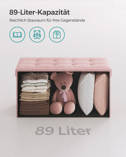 Rootz Storage Stool - Ottoman Bench - Toy Box Organizer - MDF & Linen - 38cm x 76cm x 38cm - Pastel Pink