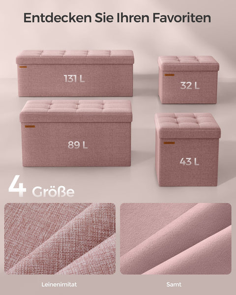Rootz Storage Stool - Ottoman Bench - Toy Box Organizer - MDF & Linen - 38cm x 76cm x 38cm - Pastel Pink