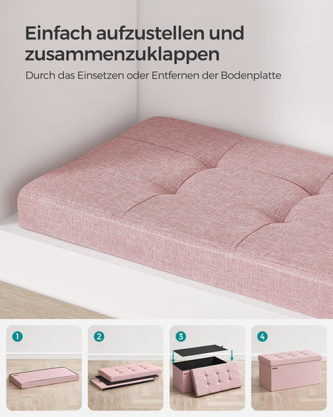 Rootz Storage Stool - Ottoman Bench - Toy Box Organizer - MDF & Linen - 38cm x 76cm x 38cm - Pastel Pink