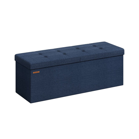 Rootz Midnight Blue Seat Chest - Storage Ottoman - Upholstered Bench - MDF Construction - Imitation Linen - Foam Padding - 38cm x 110cm x 38cm