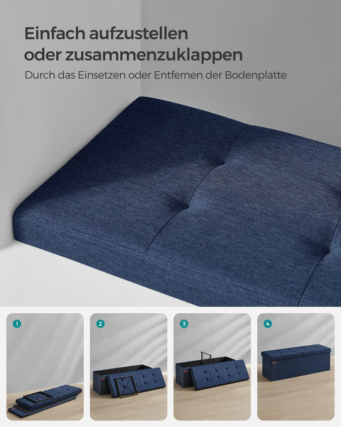 Rootz Midnight Blue Seat Chest - Storage Ottoman - Upholstered Bench - MDF Construction - Imitation Linen - Foam Padding - 38cm x 110cm x 38cm