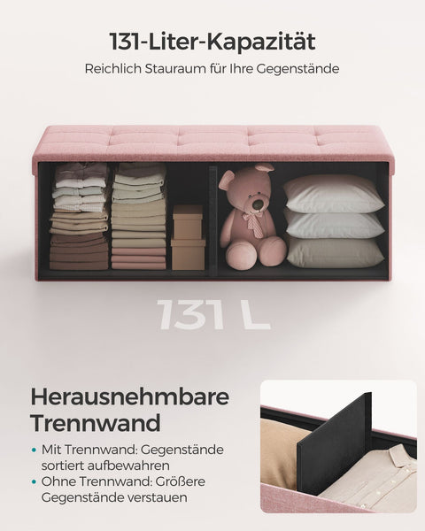 Rootz Pink Ottoman Storage Bench - MDF Upholstered Seat - Linen Finish - High Resilience Foam - 38cm x 110cm x 38cm - 300kg Capacity