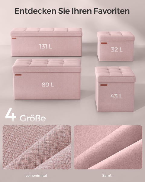 Rootz Pink Ottoman Storage Bench - MDF Upholstered Seat - Linen Finish - High Resilience Foam - 38cm x 110cm x 38cm - 300kg Capacity