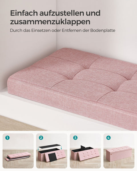 Rootz Pink Ottoman Storage Bench - MDF Upholstered Seat - Linen Finish - High Resilience Foam - 38cm x 110cm x 38cm - 300kg Capacity