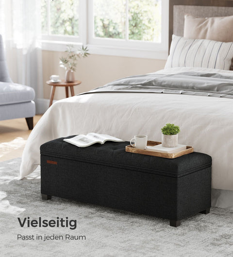 Rootz Ottoman Storage Stool - Storage Bench - Upholstered Bench - MDF Construction - 40cm x 110cm x 40cm - Ink Black