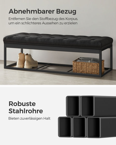Rootz Ottoman Storage Stool - Storage Bench - Upholstered Bench - MDF Construction - 40cm x 110cm x 40cm - Ink Black