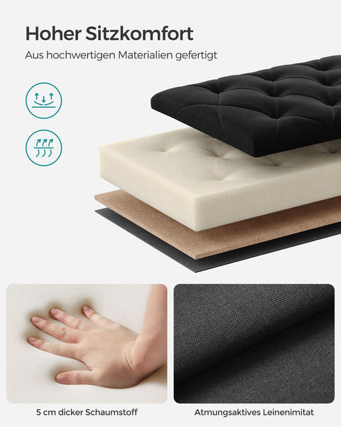 Rootz Ottoman Storage Stool - Storage Bench - Upholstered Bench - MDF Construction - 40cm x 110cm x 40cm - Ink Black