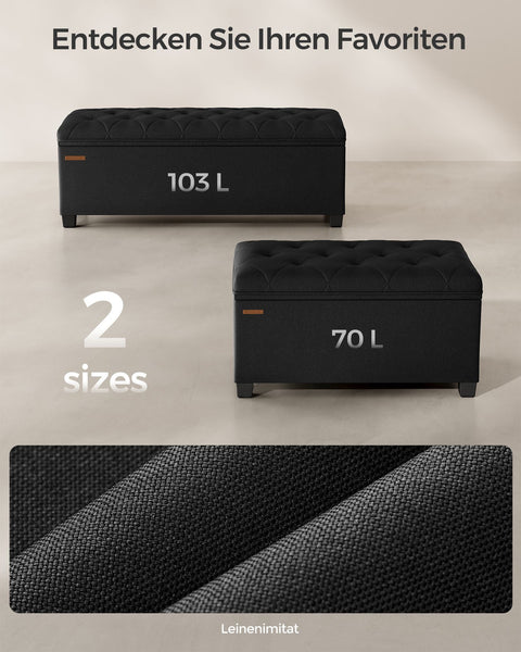 Rootz Ottoman Storage Stool - Storage Bench - Upholstered Bench - MDF Construction - 40cm x 110cm x 40cm - Ink Black