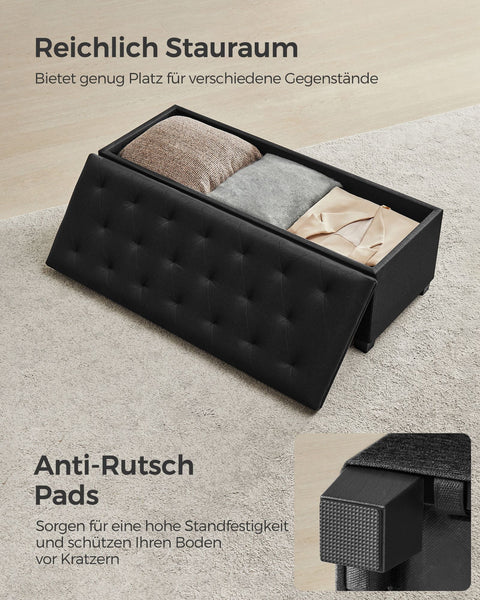 Rootz Ottoman Storage Stool - Storage Bench - Upholstered Bench - MDF Construction - 40cm x 110cm x 40cm - Ink Black