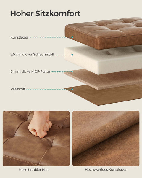 Rootz Coffee Brown PU Seat Chest - Storage Ottoman - Footstool - Medium Density Fiberboard - 31cm x 41cm x 31cm - 2.1kg - 130kg Capacity