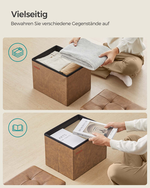 Rootz Coffee Brown PU Seat Chest - Storage Ottoman - Footstool - Medium Density Fiberboard - 31cm x 41cm x 31cm - 2.1kg - 130kg Capacity