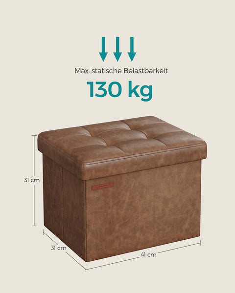 Rootz Coffee Brown PU Seat Chest - Storage Ottoman - Footstool - Medium Density Fiberboard - 31cm x 41cm x 31cm - 2.1kg - 130kg Capacity
