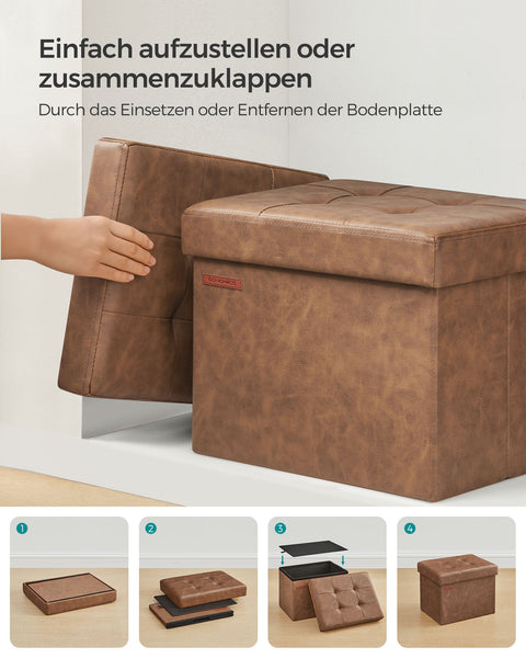 Rootz Coffee Brown PU Seat Chest - Storage Ottoman - Footstool - Medium Density Fiberboard - 31cm x 41cm x 31cm - 2.1kg - 130kg Capacity