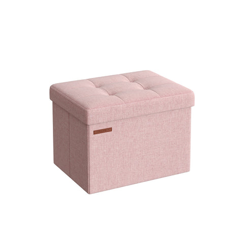 Rootz Pastel Pink Seat Chest - Storage Ottoman - Toy Box - Imitation Linen Material - MDF Construction - 31cm x 41cm x 31cm