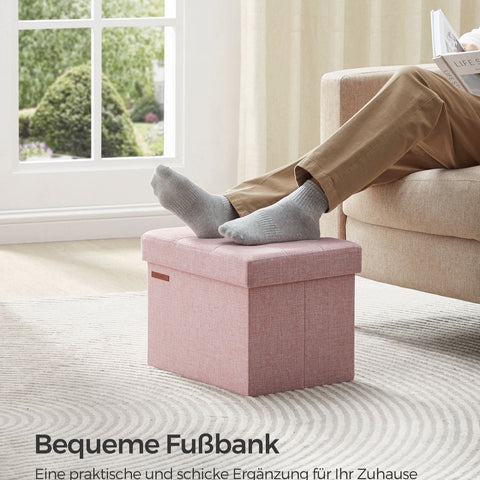 Rootz Pastel Pink Seat Chest - Storage Ottoman - Toy Box - Imitation Linen Material - MDF Construction - 31cm x 41cm x 31cm