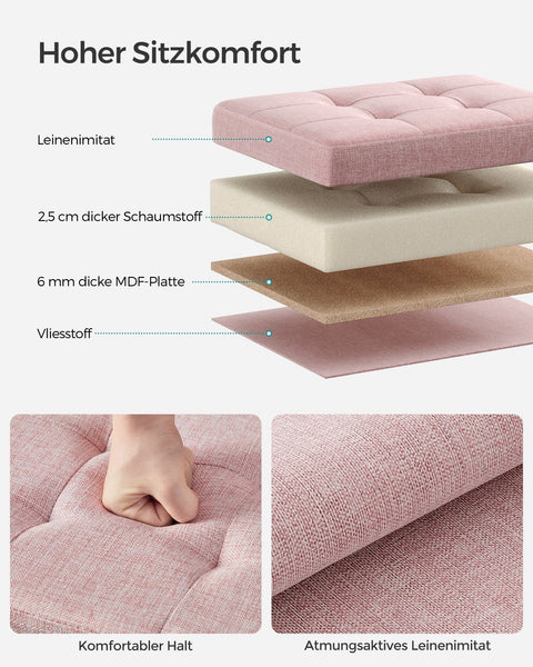 Rootz Pastel Pink Seat Chest - Storage Ottoman - Toy Box - Imitation Linen Material - MDF Construction - 31cm x 41cm x 31cm