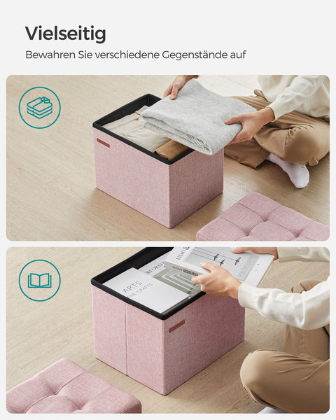 Rootz Pastel Pink Seat Chest - Storage Ottoman - Toy Box - Imitation Linen Material - MDF Construction - 31cm x 41cm x 31cm
