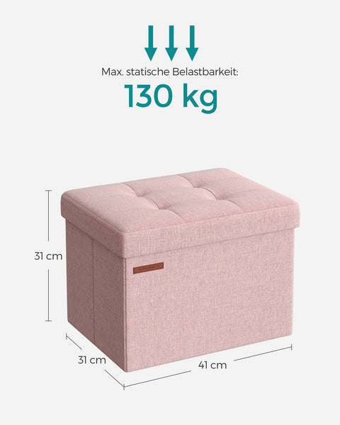 Rootz Pastel Pink Seat Chest - Storage Ottoman - Toy Box - Imitation Linen Material - MDF Construction - 31cm x 41cm x 31cm