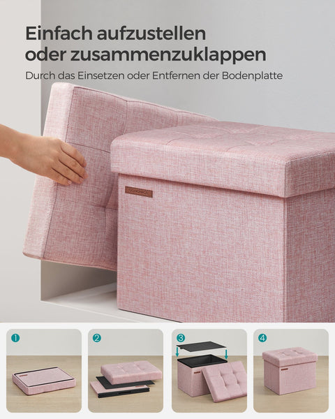 Rootz Pastel Pink Seat Chest - Storage Ottoman - Toy Box - Imitation Linen Material - MDF Construction - 31cm x 41cm x 31cm
