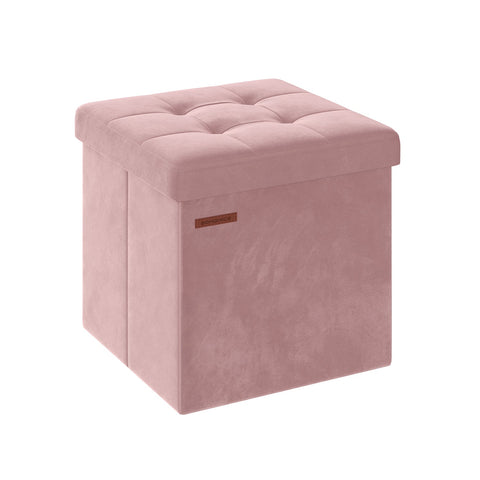 Rootz Fluwelen Zitkist - Opbergpoef - Voetsteun - MDF-constructie - Zachte schuimvulling - Pastelroze - 38 cm x 38 cm x 38 cm
