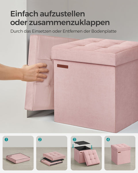 Rootz Fluwelen Zitkist - Opbergpoef - Voetsteun - MDF-constructie - Zachte schuimvulling - Pastelroze - 38 cm x 38 cm x 38 cm