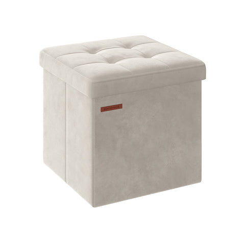 Rootz Velvet Seat Chest - Cream Ottoman - Storage Stool - MDF & Foam Upholstered - 38cm x 38cm x 38cm - 2.5kg Weight - 300kg Capacity
