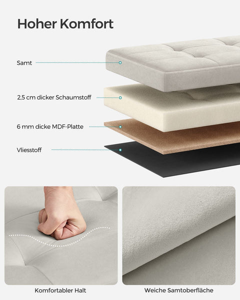 Rootz Velvet Seat Chest - Cream Ottoman - Storage Stool - MDF & Foam Upholstered - 38cm x 38cm x 38cm - 2.5kg Weight - 300kg Capacity