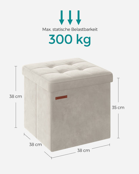 Rootz Velvet Seat Chest - Cream Ottoman - Storage Stool - MDF & Foam Upholstered - 38cm x 38cm x 38cm - 2.5kg Weight - 300kg Capacity