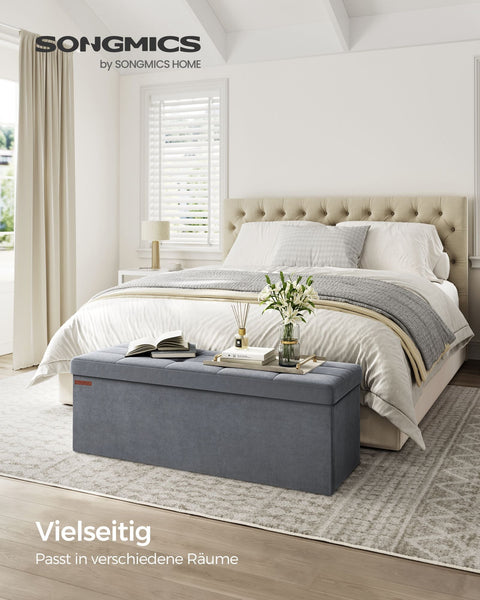 Rootz fluwelen zitkist - opbergpoef - gestoffeerde bank - MDF-constructie - 38 cm x 110 cm x 38 cm - leisteengrijs - capaciteit 131 l - maximale belasting 300 kg