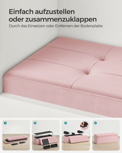 Rootz Pastel Pink Seat Chest - Storage Ottoman - Upholstered Bench - MDF Velvet Foam - 131L Capacity - 38cm x 110cm x 38cm