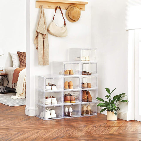Rootz 12 Piece Set Shoe Box Organizer - Storage Container - Stackable Boxes - PP and ABS Plastic - 27cm x 34.5cm x 19cm
