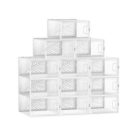 Rootz 12 Pack Shoe Box Set - Clear Storage Containers - Shoe Organizers - PET and ABS Material - 33.5cm x 23cm x 14cm - Inner Size 30cm x 22.6cm x 13.5cm - Lightweight and Durable - Easy Assembly - Keep Shoes Neat and Tidy