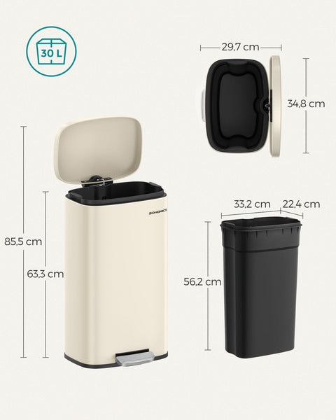 Rootz Trash Can - Garbage Bin - Soft-Close Lid - Inner Bucket - 40cm x 30cm x 50cm