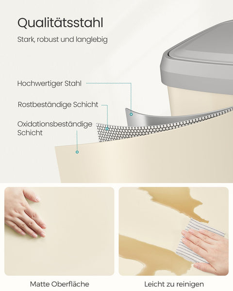Rootz Kitchen Trash Can with Lid - Waste Bin - Garbage Can - Stainless Steel - Large Capacity - 40.4cm x 38cm x 58.5cm