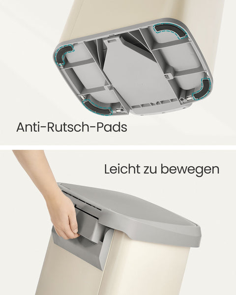 Rootz Kitchen Trash Can with Lid - Waste Bin - Garbage Can - Stainless Steel - Large Capacity - 40.4cm x 38cm x 58.5cm