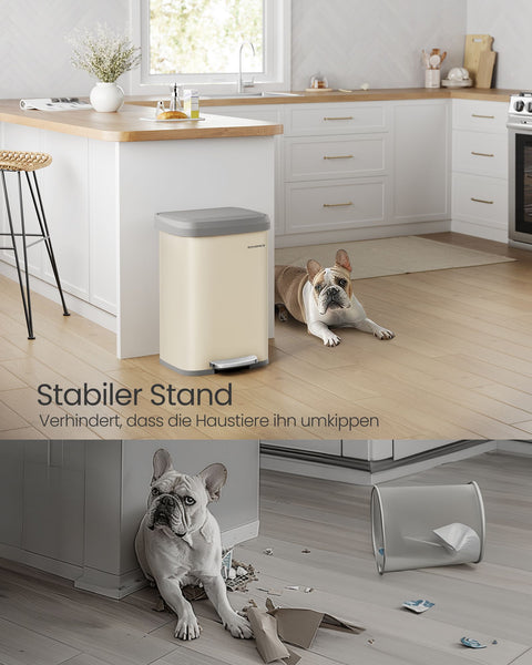 Rootz Kitchen Trash Can with Lid - Waste Bin - Garbage Can - Stainless Steel - Large Capacity - 40.4cm x 38cm x 58.5cm