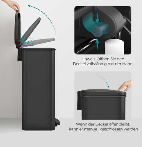 Rootz 40 Liter Pedal Trash Can - Kitchen Wastebasket - Steel Bin - Hands-Free Garbage Can - 34.8cm x 32.1cm x 55.7cm