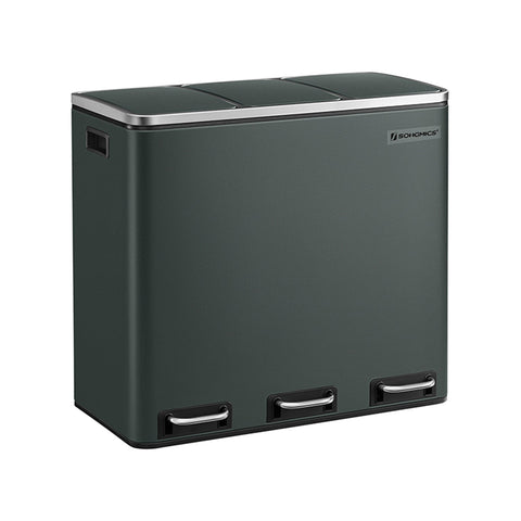 Rootz Pedal Bin with 3 Compartments - Recycling Bin - Sorting Trash Bin - Steel Construction - 61.5cm x 31.5cm x 56cm