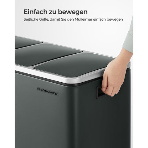 Rootz Pedal Bin with 3 Compartments - Recycling Bin - Sorting Trash Bin - Steel Construction - 61.5cm x 31.5cm x 56cm