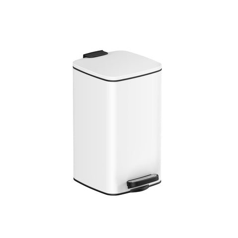 Rootz Cosmetic Bin with Pedal - Steel Bin - Soft Close - White - 23.9cm x 19.3cm x 33.5cm - 8L Capacity - PP Plastic Inner Bucket