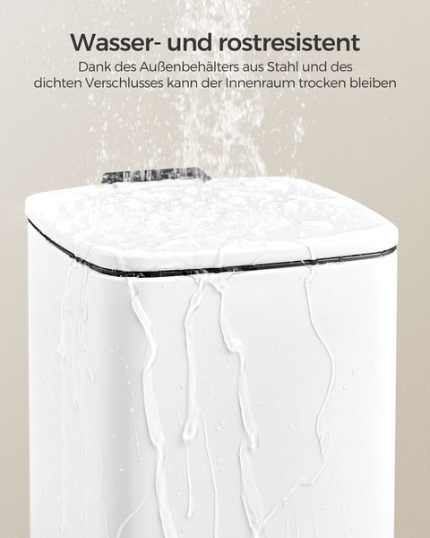 Rootz Cosmetic Bin with Pedal - Steel Bin - Soft Close - White - 23.9cm x 19.3cm x 33.5cm - 8L Capacity - PP Plastic Inner Bucket
