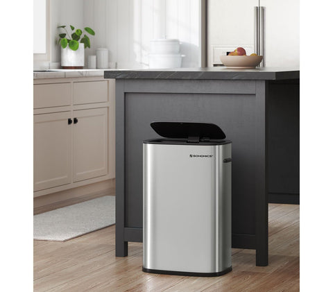 Rootz Sensor Trash Can - Waste Bin - Garbage Can - Silver Stainless Steel - 50 Liters - Hands-Free Operation