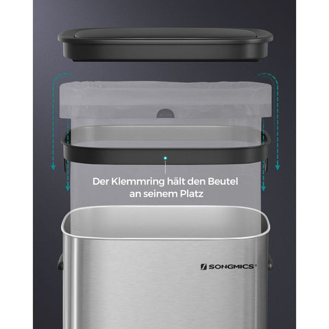 Rootz Sensor Trash Can - Waste Bin - Garbage Can - Silver Stainless Steel - 50 Liters - Hands-Free Operation