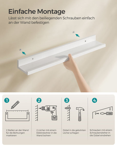 Rootz White Wall Shelf Set - Floating Shelves - MDF - Lightweight - Easy Assembly - 10cm x 60cm x 5/2cm - 2.6kg - 15kg Capacity