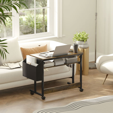 Rootz Height Adjustable Standing Desk - Tilting Table - Mobile Office Desk - Comfort & Storage - 92cm x 40cm x 67.5-104cm