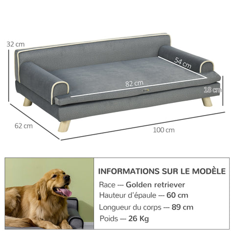 Rootz Scandinavian Sofa for Pets - Dog Couch - Cat Bed - Soft Cushion - 100 x 62 x 32 cm
