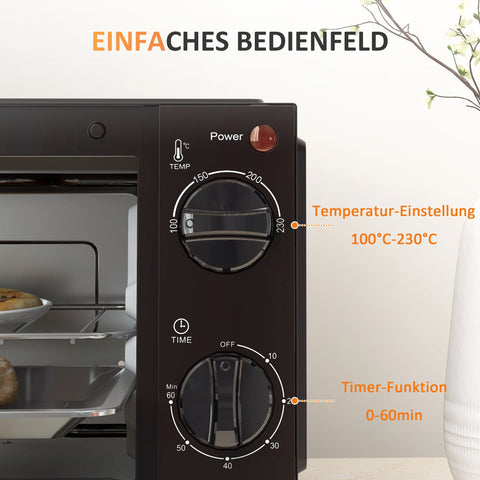 Rootz Mini Oven - Compact Oven - Small Oven - Adjustable Temperature - 35cm x 24.6cm x 20cm